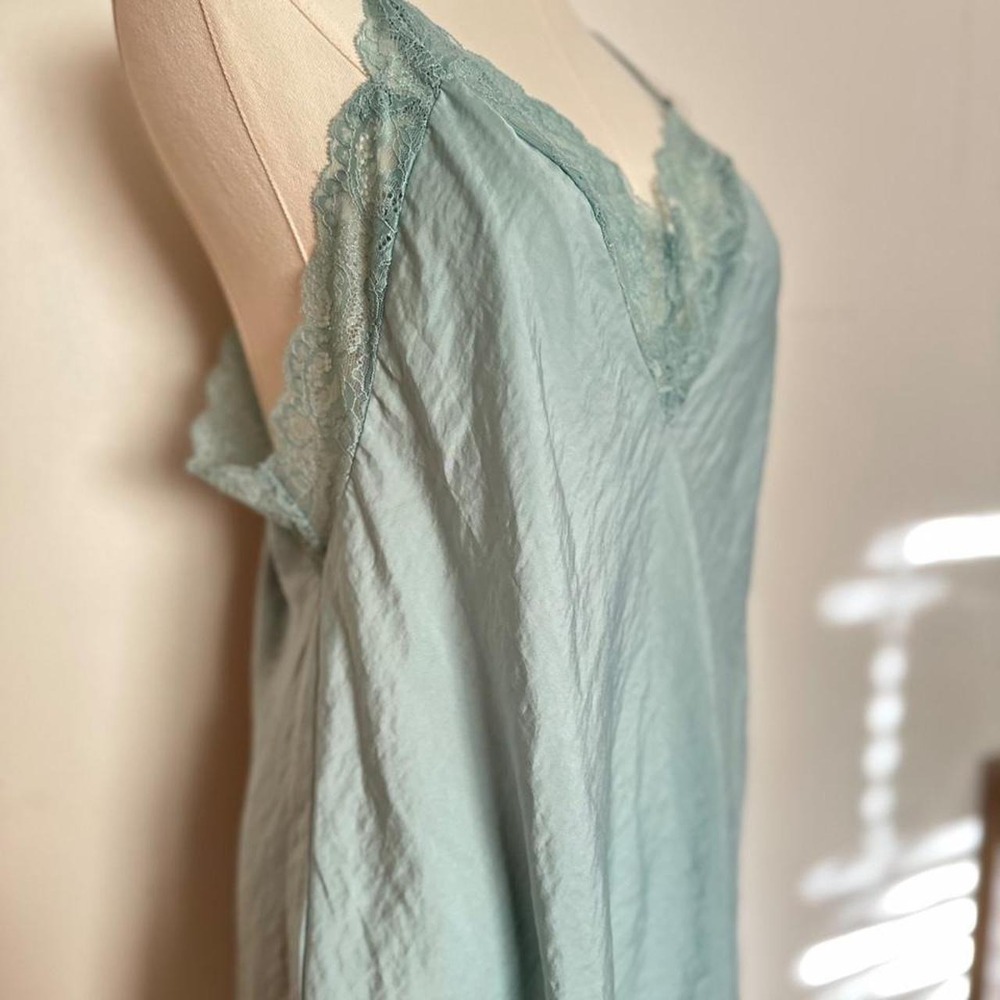 Linea Donatella Teal Turquoise Satin Lace Chemise Slip Dress L Y2K Aesthetic - Picture 1 of 7